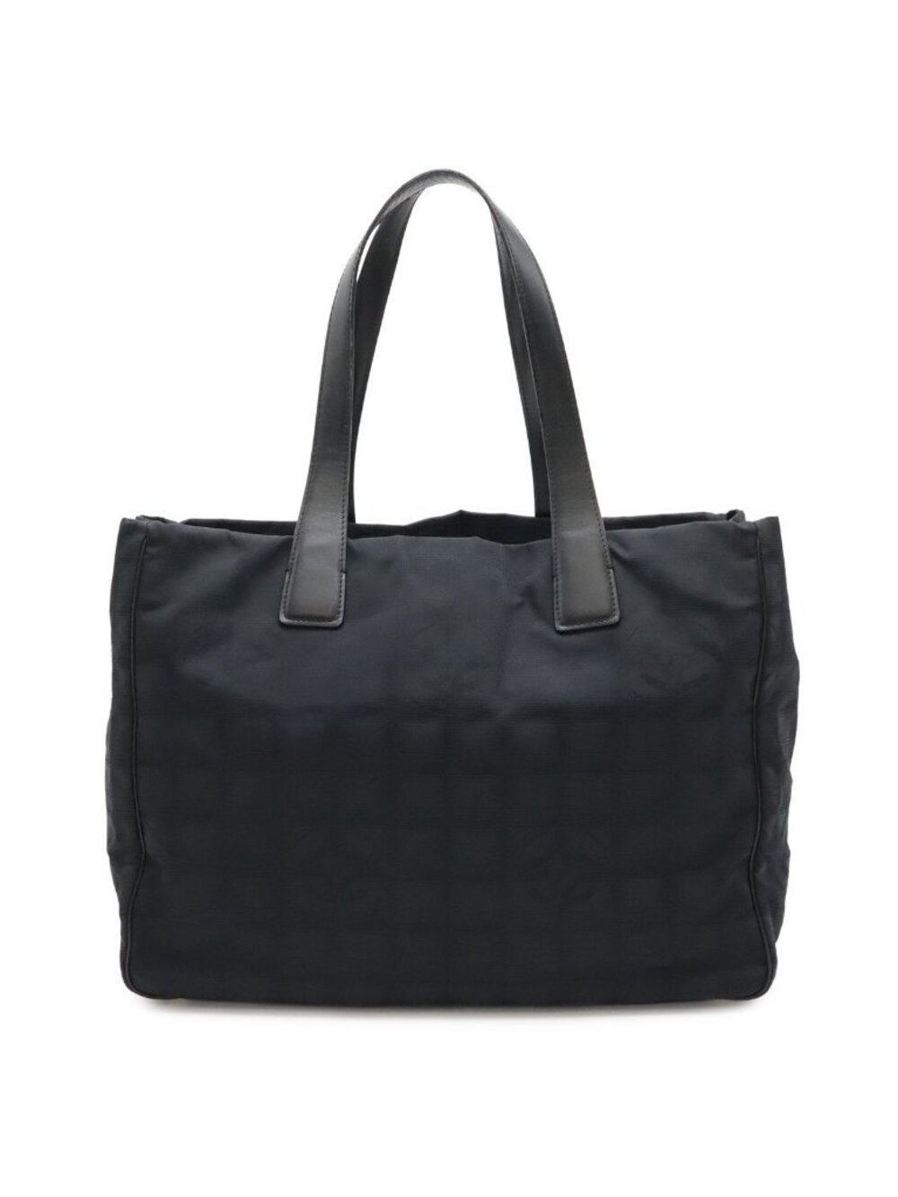 Chanel New Travel Line Tote MM Shoulder Bag Nylon Jacquard Leather Black